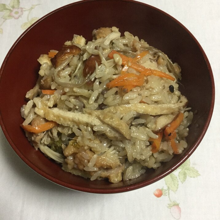 鶏唐揚げで炊き込みご飯